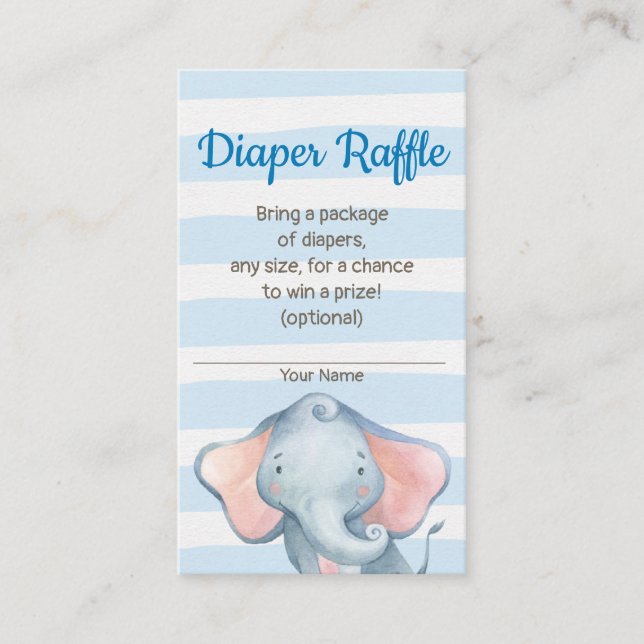 Jungle Elephant Baby Shower Diaper Raffle Card (Front)