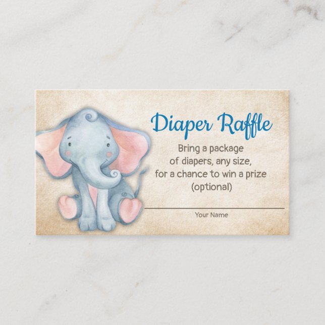 Jungle Elephant Baby Shower Diaper Raffle Card (Front)
