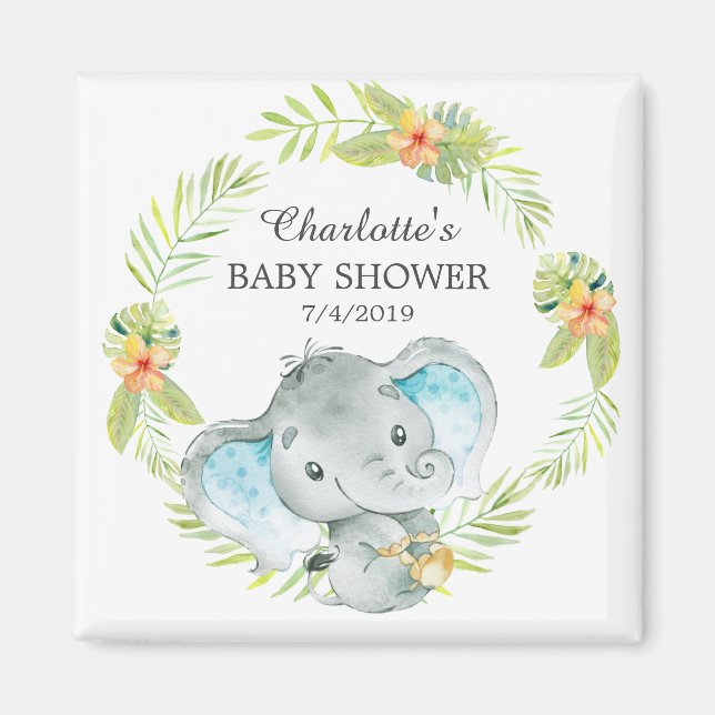 Jungle Elephant Baby Shower Favour  Magnet (Front)