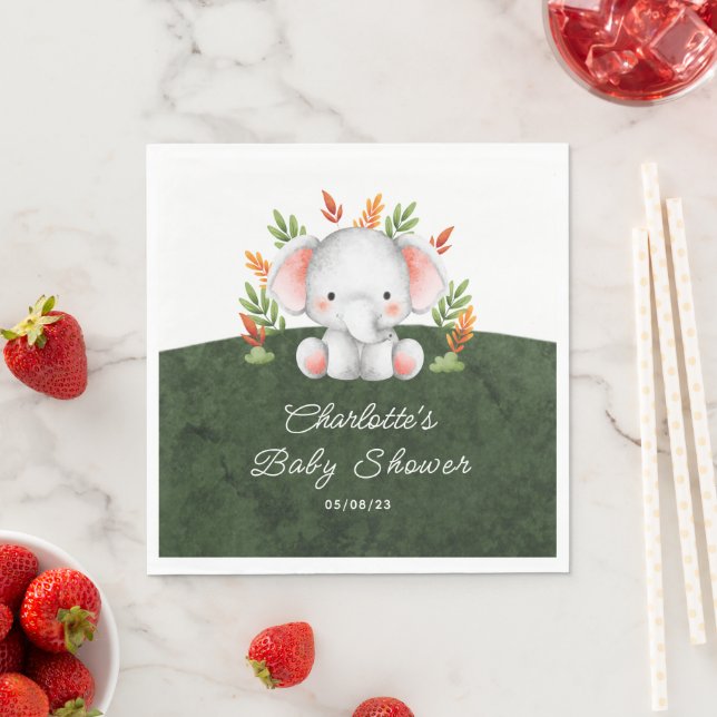 Jungle Elephant Baby Shower Paper Napkins (Insitu)