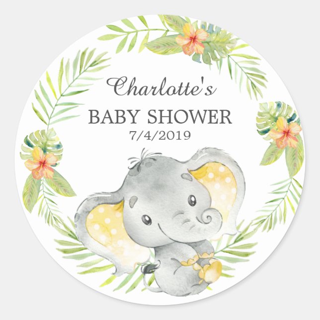 Jungle Elephant Baby Shower Thank You Favour Classic Round Sticker (Front)