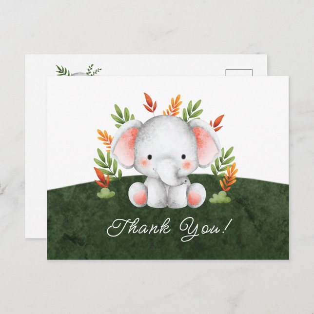 Jungle Elephant Baby Shower Thank You Postcard (Front/Back)