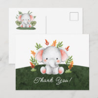 Jungle Elephant Baby Shower Thank You Postcard