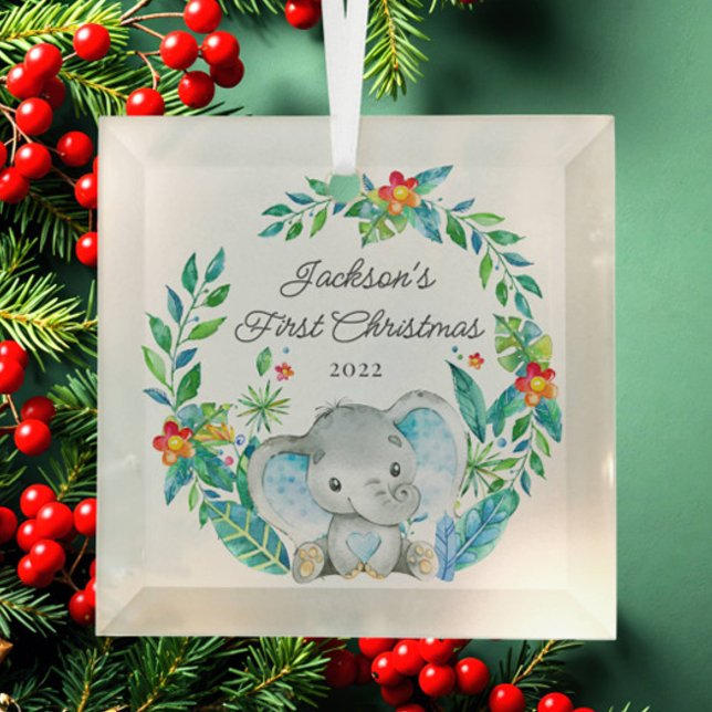 Jungle Elephant Baby's First Christmas Glass Tree Decoration (Creator Uploaded)