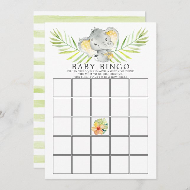 Jungle Elephant BINGO Baby Shower Game Invitation (Front/Back)