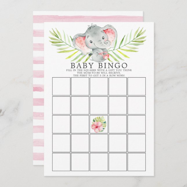 Jungle Elephant BINGO Baby Shower Game Invitation (Front/Back)