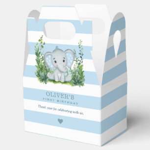 Jungle Elephant Blue 1st Birthday Party Thank You Favour Box