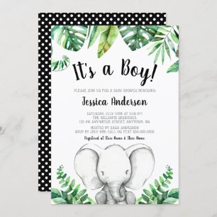 Jungle Elephant Boy Baby Shower Invitations Black