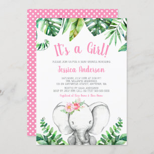 Jungle Elephant Girl Baby Shower Invitations