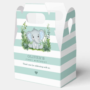 Jungle Elephant Green 1st Birthday Party Thank You Favour Box