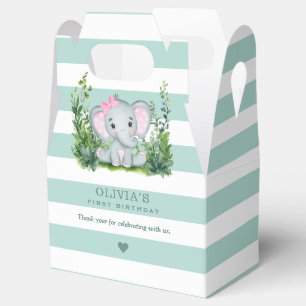 Jungle Elephant Green Girl 1st Birthday Thank You Favour Box