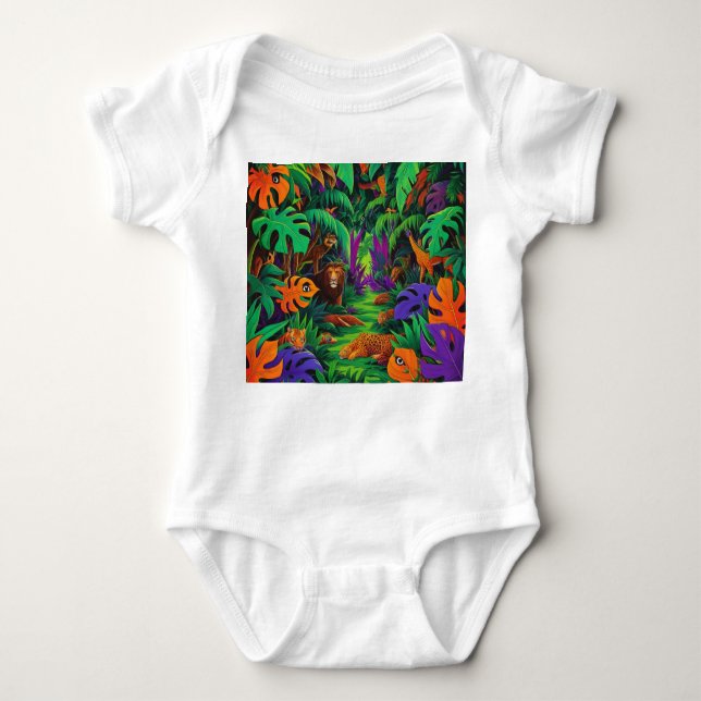 Jungle Exotic Animals Baby Jersey Bodysuit (Front)