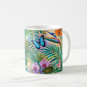 Jungle Fantasy Butterflies Flowers Cheerful Coffee Mug