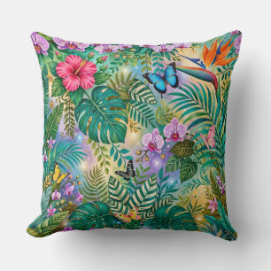 Jungle Fantasy Butterflies Flowers Cheerful Cushion