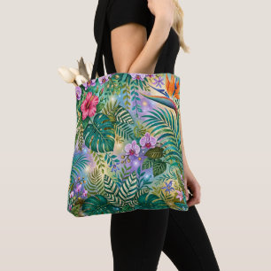 Jungle Fantasy Flowers Purple Green Gold Dreamy Tote Bag