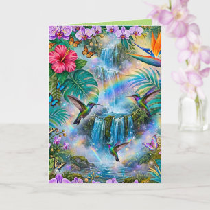 Jungle Fantasy Waterfalls Hummingbirds Rainbow Card