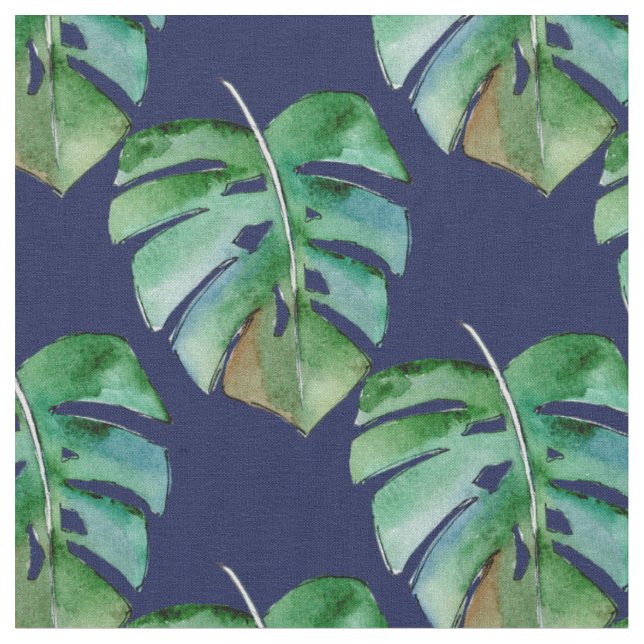 Jungle Ferns on Blue Fabric (Close Up)