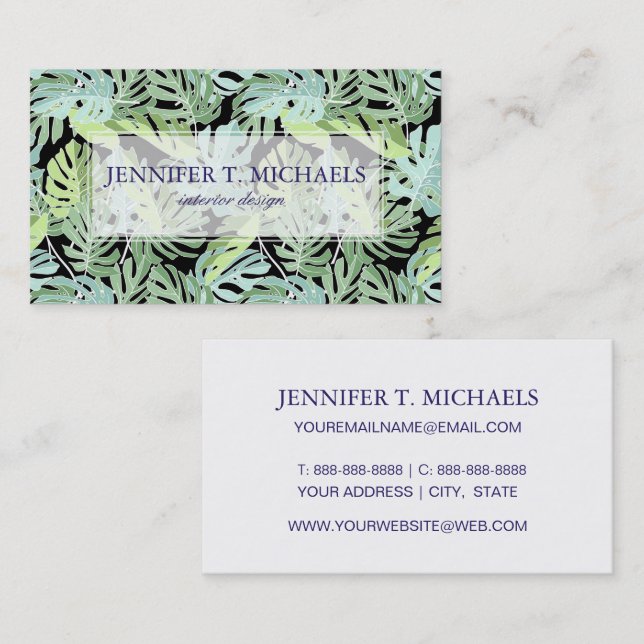 Jungle Floral Pattern | Add Your Name Business Card (Front/Back)