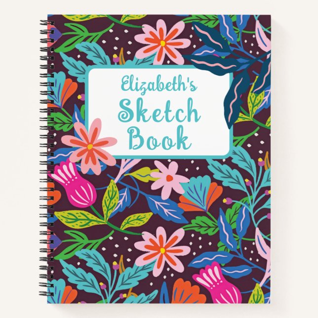 Jungle Flowers Aqua Text Sketch Book (Front)