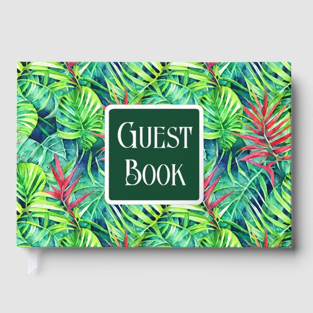 Jungle foliage leaf pattern real foil collage guest book (Front)