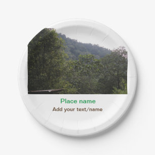 Jungle forest trees moutain travel add place name  paper plate