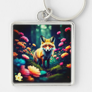 "Jungle Fox and Floral Bliss" Key Ring