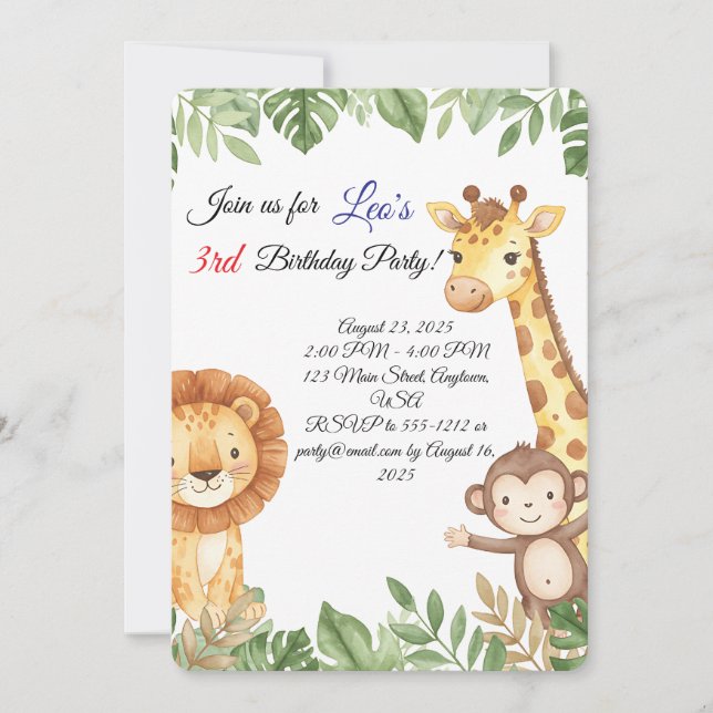 Jungle Friends Invitation (Front)