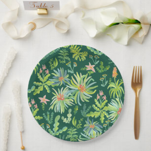 Jungle Garden Watercolor Botanical Floral Paper Plate