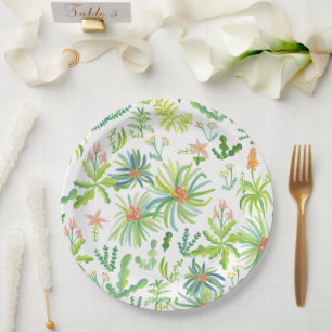 Jungle Garden Watercolor Botanical Floral Paper Plate
