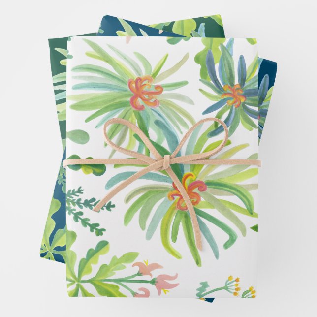 Jungle Garden Watercolor Botanical Floral Wrapping Paper Sheet (In situ)