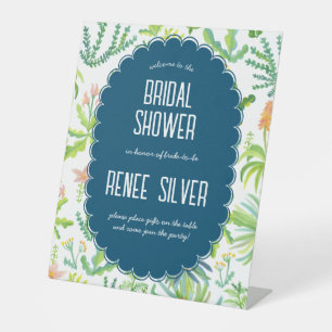 Jungle Garden Watercolor Custom BRIDAL SHOWER Pedestal Sign