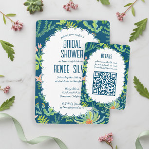 Jungle Garden Watercolor Custom QR BRIDAL SHOWER Enclosure Card