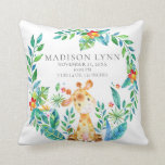 Jungle Giraffe Baby Birth Stats Pillow<br><div class="desc">Cute jungle giraffe baby shower design pillow for a baby girl or baby boy.  Easy to personalise with baby's birth stats!  Change the background colour by clicking on customise & using our colour picker. Matching items available in our shop.</div>