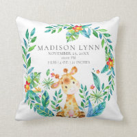 Jungle Giraffe Baby Birth Stats Pillow