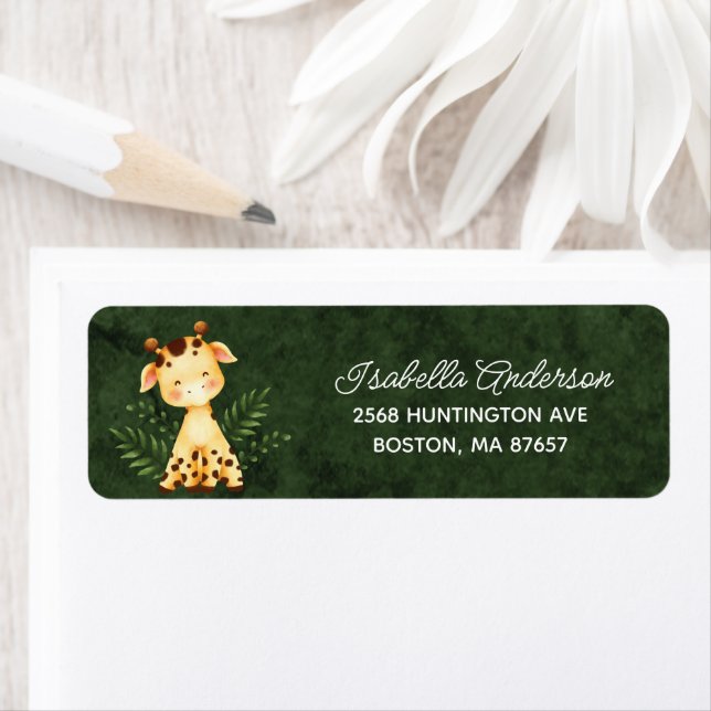 Jungle Giraffe Baby Shower Address Label Return Address Label (Insitu)