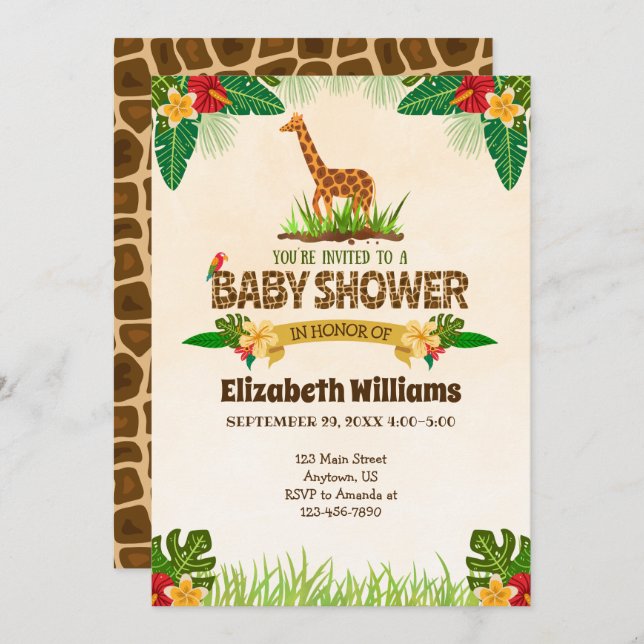 Jungle Giraffe Baby Shower Invitation (Front/Back)