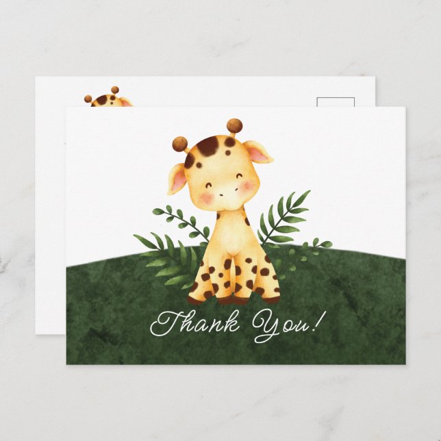 Jungle Giraffe Baby Shower Thank You  Postcard (Front/Back)