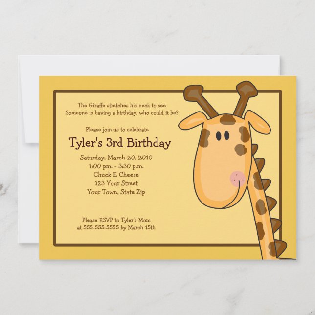 Jungle Giraffe Birthday Invitation 5 x 7 (Front)