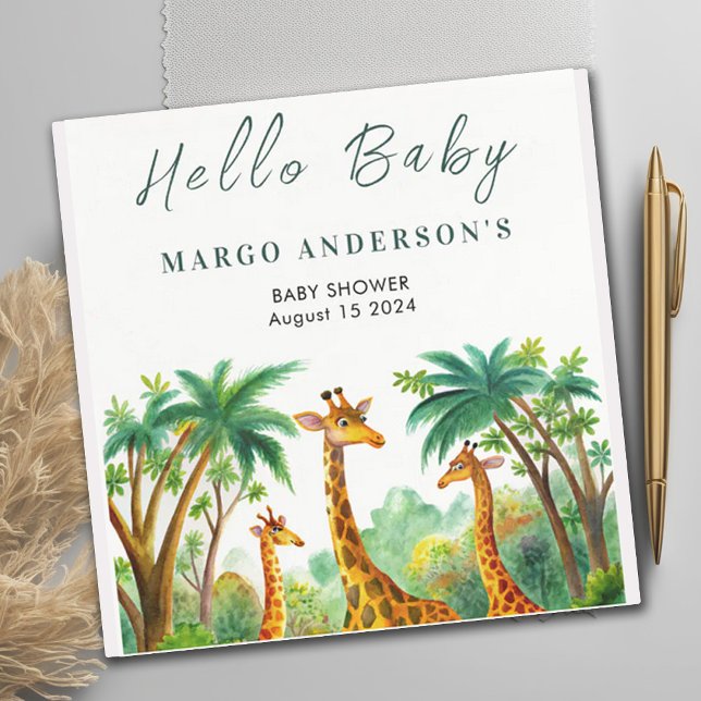Jungle Giraffe Cute Elegant Hello Baby shower Napkin (Creator Uploaded)