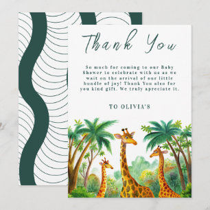Jungle Giraffe Cute Elegant Hello Baby shower  Thank You Card