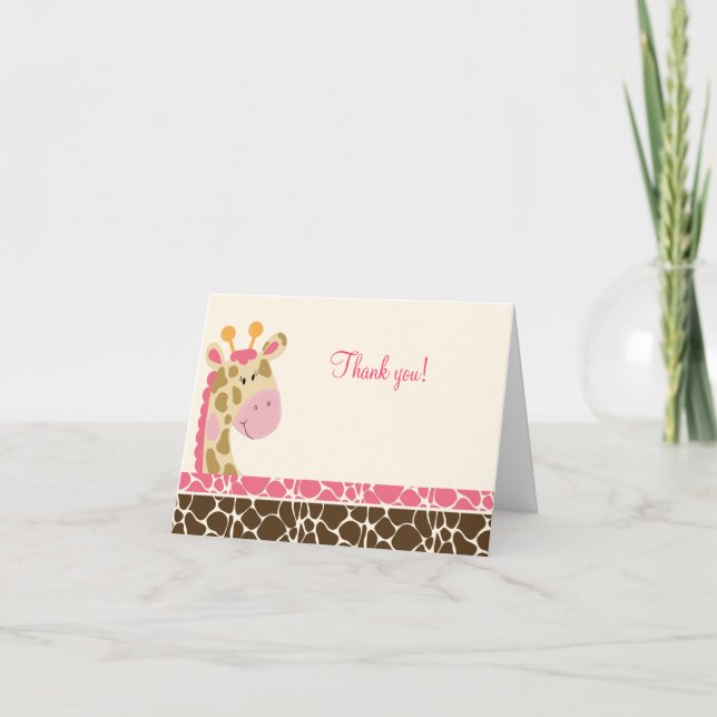Jungle Giraffe (Pink) Folded Thank you notes (Front)