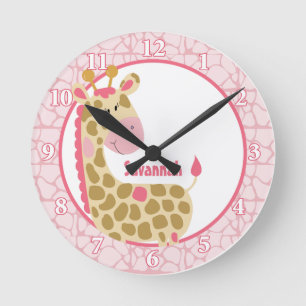 Jungle Giraffe Wall Clock (Pink) Add a Name