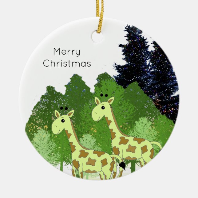 Jungle Giraffes Ceramic Ornament (Front)