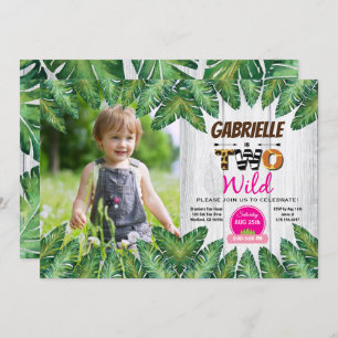 Jungle girl 2nd birthday party photo invitation