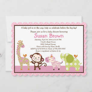 Jungle Girl Animals Baby Shower Invitation