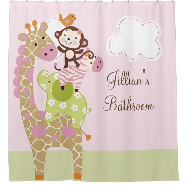 Jungle Girl Animals Kids Shower Curtain (Front)