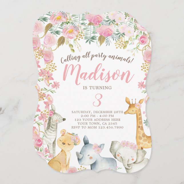 Jungle Girl Birthday Invitation (Front/Back)