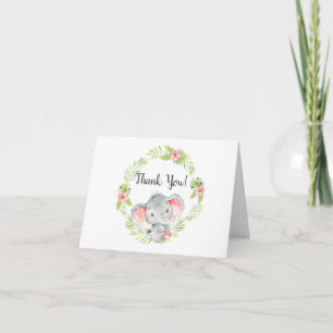 Jungle Girl Elephant Baby Shower Thank You Note Card