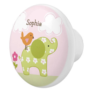 Jungle Girl Elephant Drawer Pull Ceramic Knob