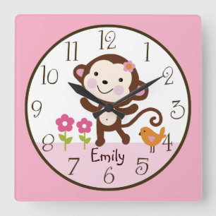 Jungle Girl Monkey Kid's Baby Nursery Clock
